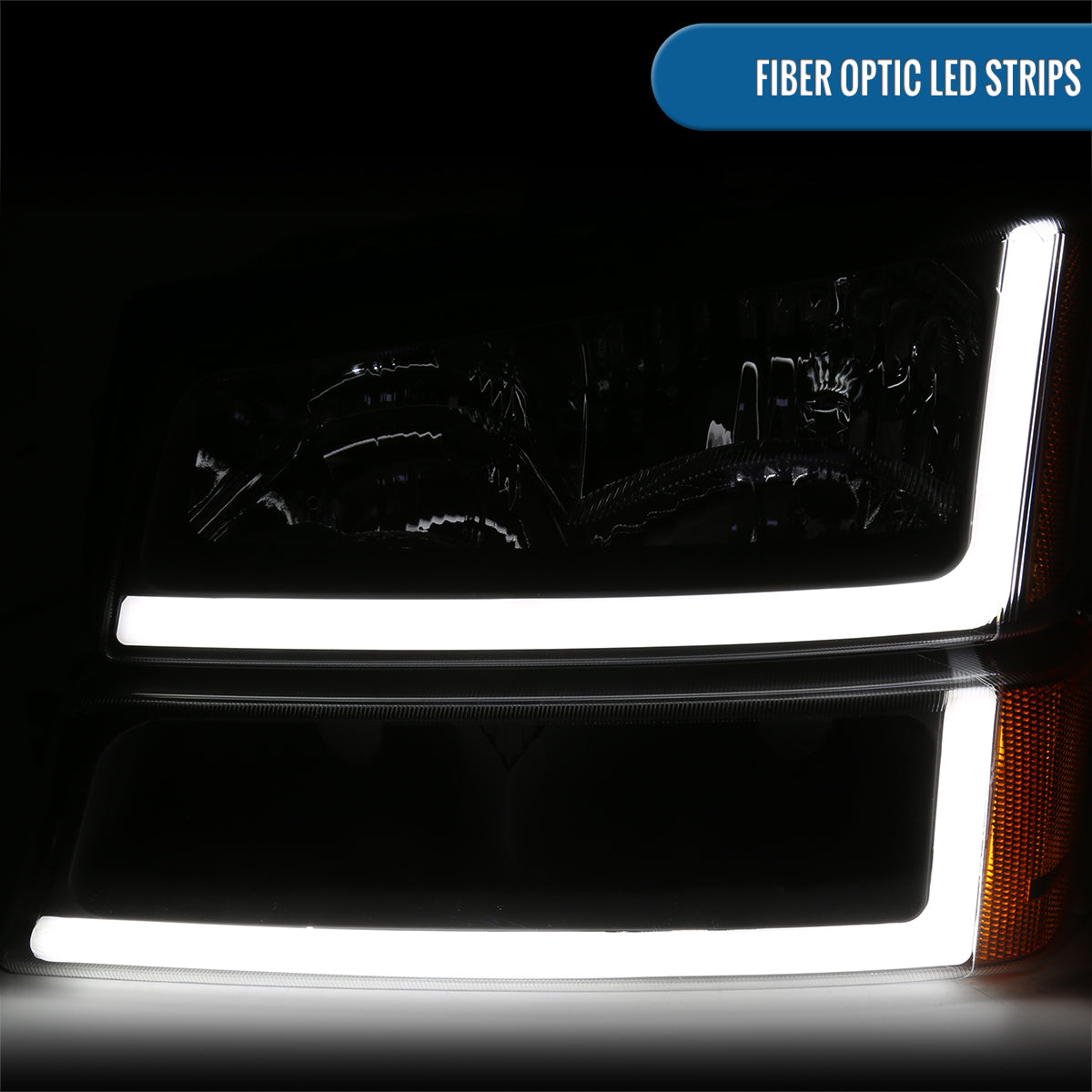 Ronnin - Fits 2003-2006 Chevy Silverado 1500 2500 3500 2002-2006 Avalanche Upgraded LED Running Tube Light Headlights + Bumper Lamps Replacement Assembly Pair | Black
