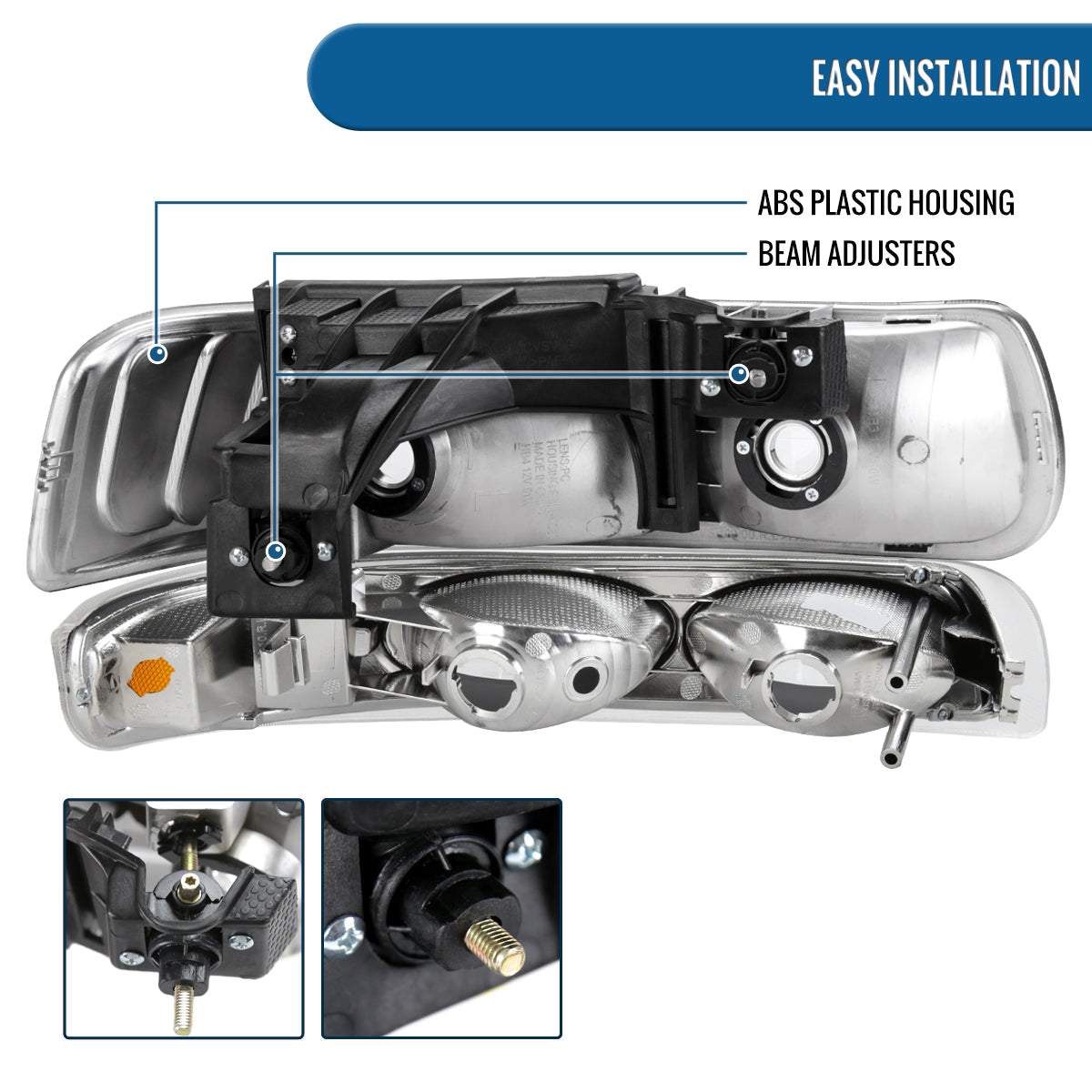 Ronnin - Fits 1999-2002 Chevy Silverado 1500 2500 2000-2006 Suburban 1500 2500 Tahoe Factory Replacement Headlights + Bumper Lights Assembly Pair | Black