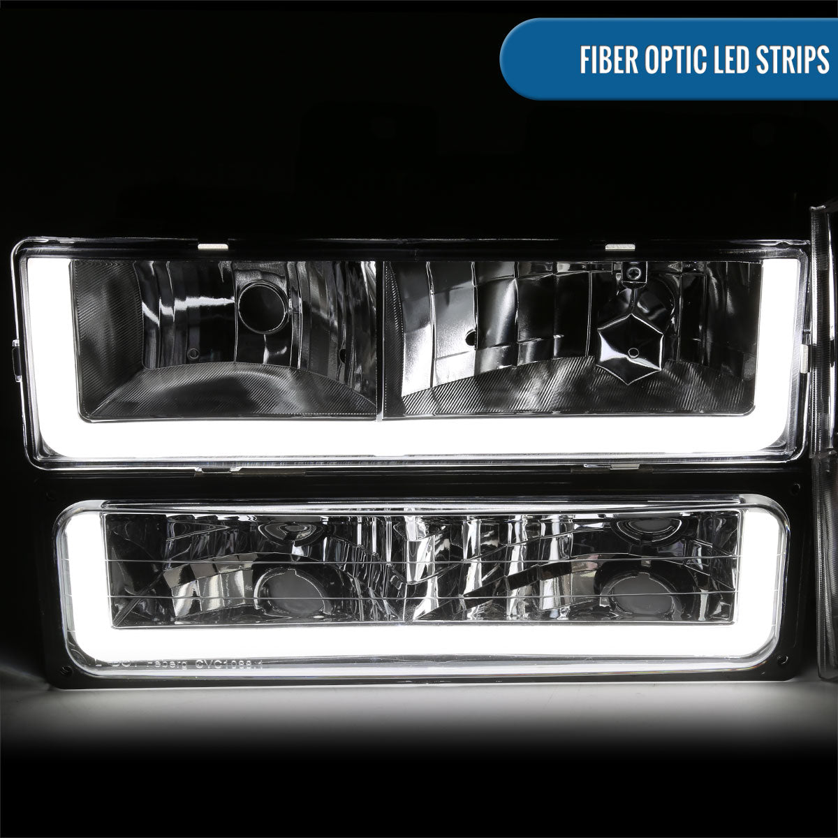 Ronnin - Fits 1988-1993 Chevy GMC C10 C/K 1500 2500 3500 Suburban Blazer Tahoe Silverado Sierra Upgraded LED Running Tube Lights Headlights + Bumper Lights + Corner Lamps Assembly Pair | Chrome