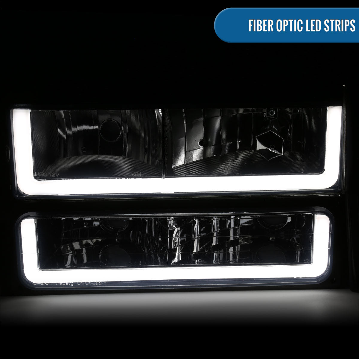 Ronnin - Fits 1988-1993 Chevy GMC C10 C/K 1500 2500 3500 Suburban Blazer Tahoe Silverado Sierra Upgraded LED Running Tube Lights Headlights + Bumper Lights + Corner Lamps Assembly Pair | Smoke