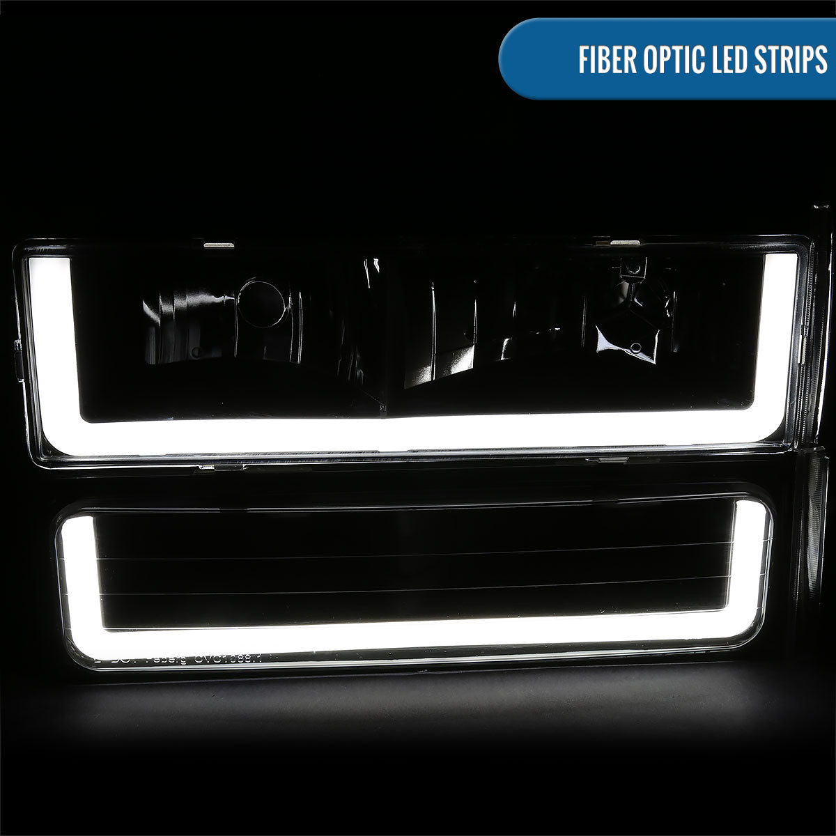Ronnin - Fits 1988-1993 Chevy GMC C10 C/K 1500 2500 3500 Suburban Blazer Tahoe Silverado Sierra Upgraded LED Running Tube Lights Headlights + Bumper Lights + Corner Lamps Assembly Pair | Black