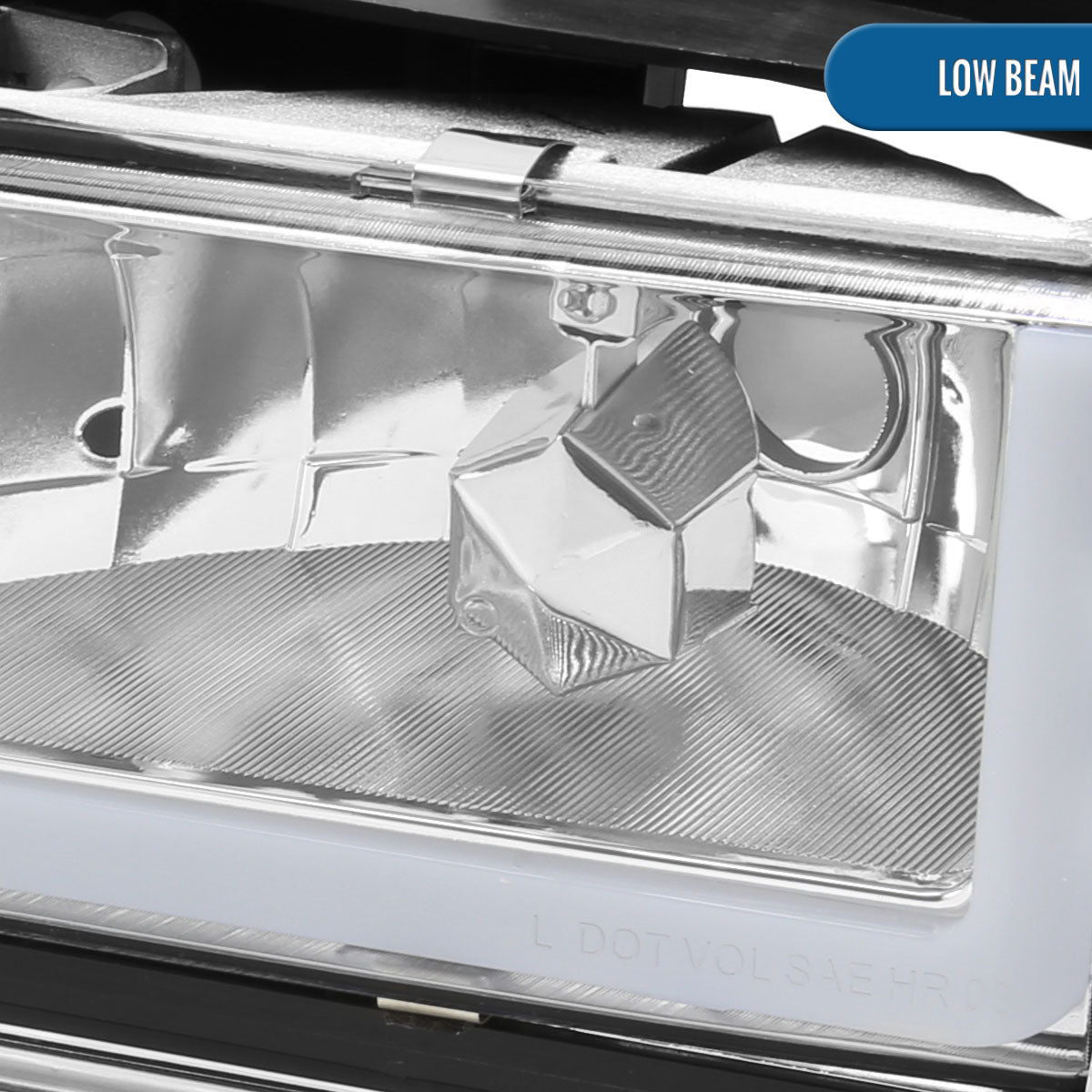 Ronnin - Fits 1994-1998 Chevy C10 C/K Silverado Suburban Tahoe LED Running Tube Lights Headlights + Corner Bumper Parking Lights Assembly Pair | Chrome