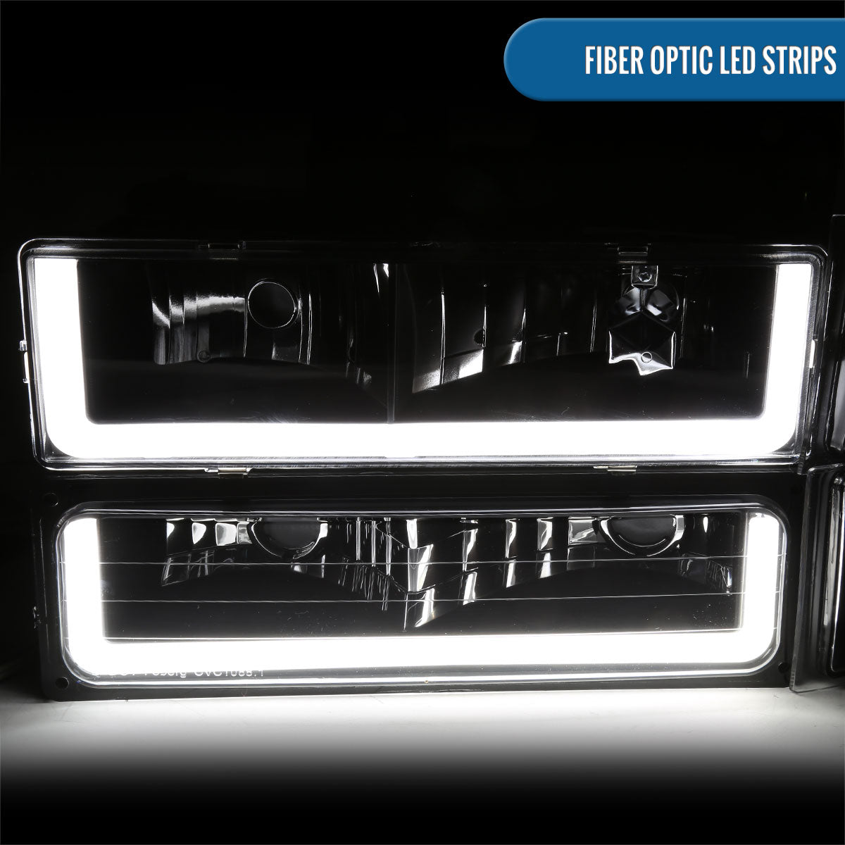 Ronnin - Fits 1994-1998 Chevy C10 C/K Silverado Suburban Tahoe LED Running Tube Lights Headlights + Corner Bumper Parking Lights Assembly Pair | Black