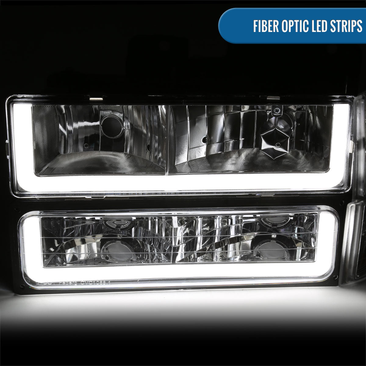 Ronnin - Fits 1994-1999 GMC C10 C/K Suburban Sierra Yukon LED Running Tube Lights Headlights + Corner Bumper Parking Lamps Replacement Set Pair | Chrome
