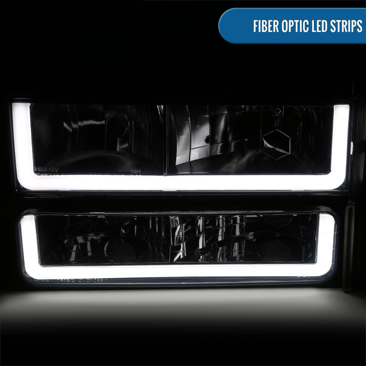 Ronnin - Fits 1994-1999 GMC C10 C/K Suburban Sierra Yukon LED Running Tube Lights Headlights + Corner Bumper Parking Lamps Replacement Set Pair | Smoke