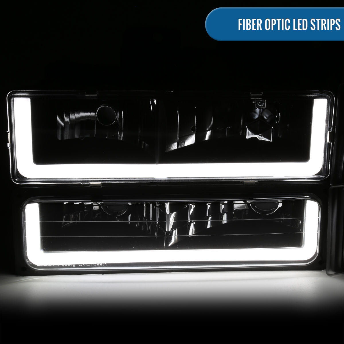 Ronnin - Fits 1994-1999 GMC C10 C/K Suburban Sierra Yukon LED Running Tube Lights Headlights + Corner Bumper Parking Lamps Replacement Set Pair | Black