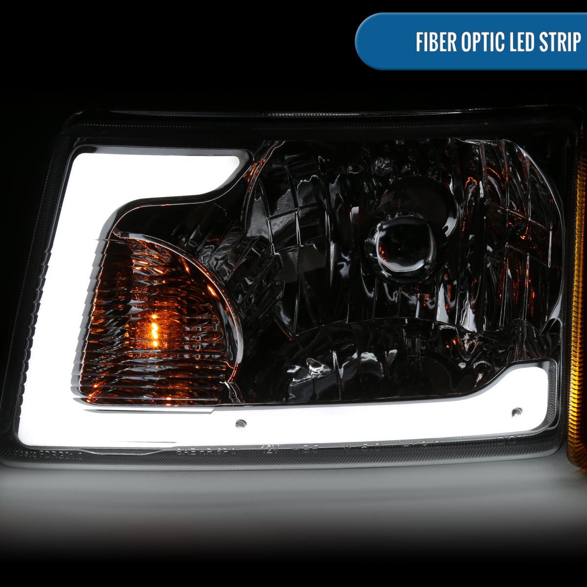 Ronnin - Fits 2001-2011 Ford Ranger Upgraded LED Running Tube Lights Headlights + Amber Corner Lamps Replacement Assembly Pair | Chrome