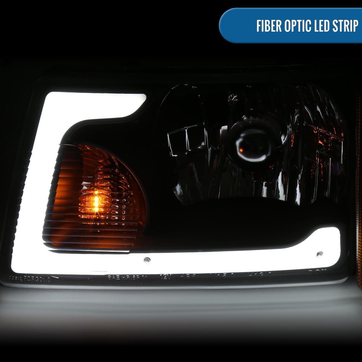 Ronnin - Fits 2001-2011 Ford Ranger Upgraded LED Running Tube Lights Headlights + Amber Corner Lamps Replacement Assembly Pair | Black