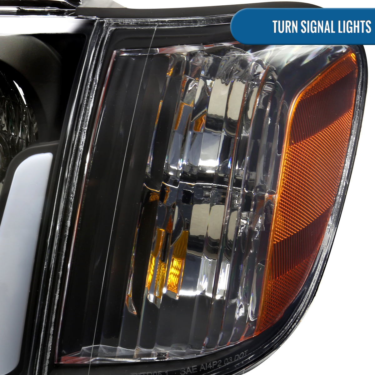 Ronnin - Fits 2005-2006 Toyota Tundra 2005-2007 Sequoia Upgraded LED Running Tube Lights Headlights + Corner Lights Replacement Assembly Pair | Black