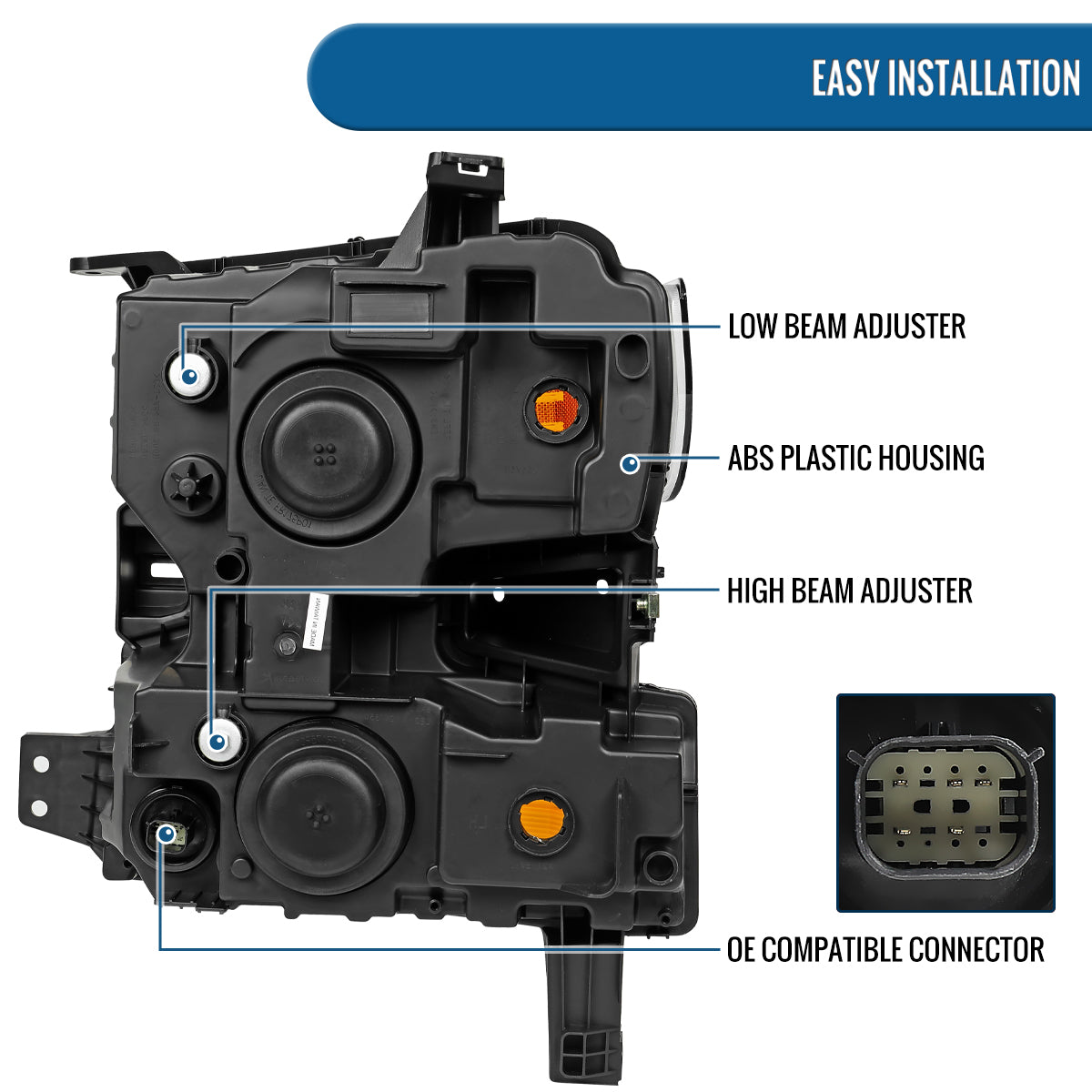 Ronnin - Fits 2019-2021 Chevy Silverado 1500 2022 Silverado 1500 LTD Factory Replacement Halogen Headlights Assembly Pair | Right Passenger Side | Black