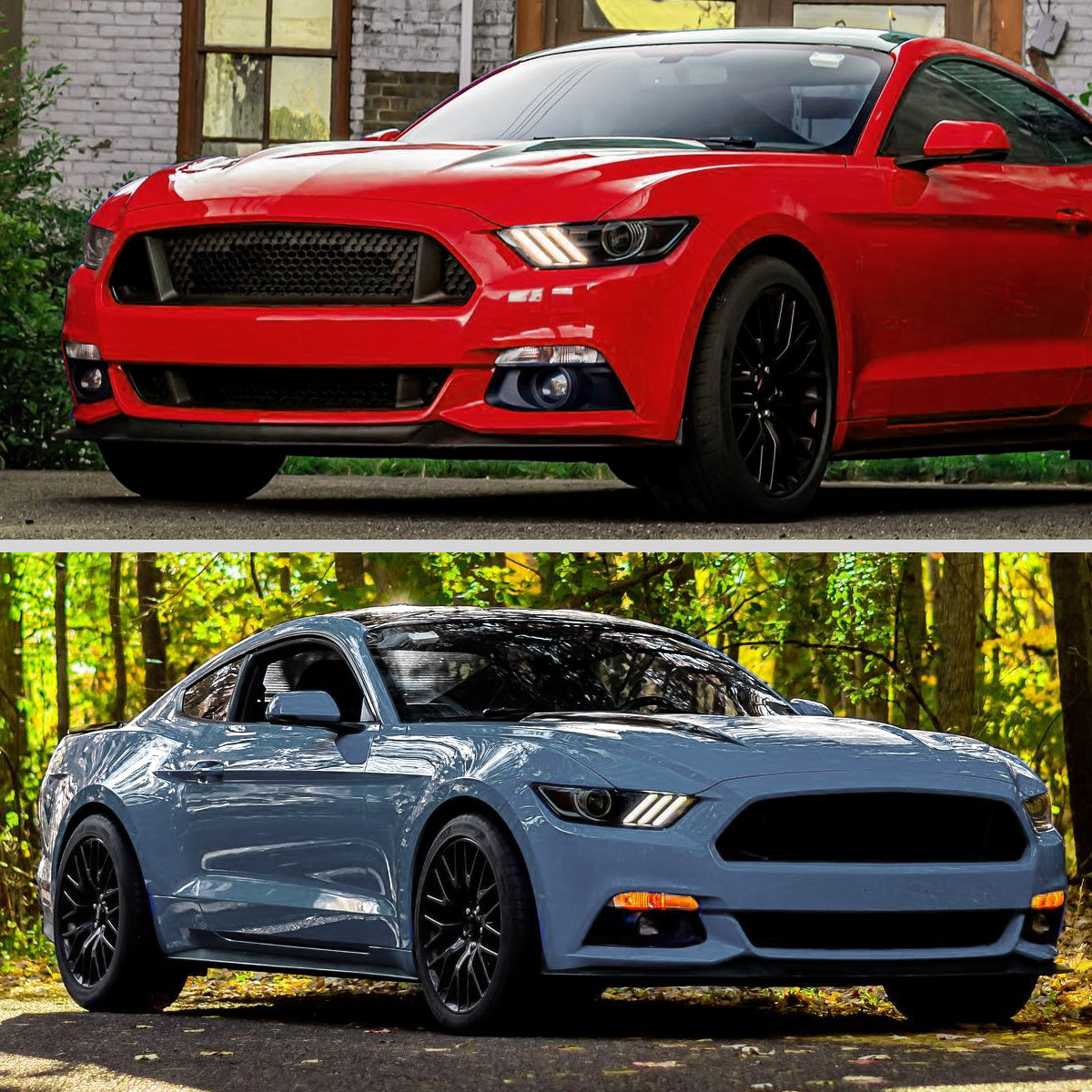 Ronnin - Fits 2015-2022 Ford Mustang Coupe Convertible Upgraded HID Xenon Projector Headlights Switchback Sequential Turn Signals + Animated Startup Effect Assembly Pair | Black Smoke