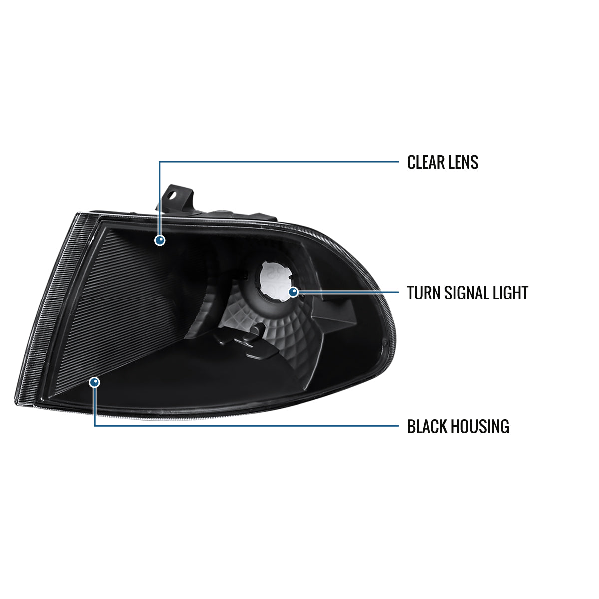 Ronnin - Fits 1992-1995 Honda Civic 4Dr Sedan Corner Turn Signals Lights Replacement Assembly Pair | Black