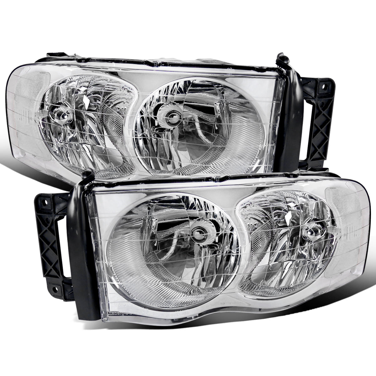 Ronnin - Fits 2002-2005 Dodge Ram 1500 2500 3500 Clear Reflector Factory Style Replacement Headlights Assembly Pair | Chrome