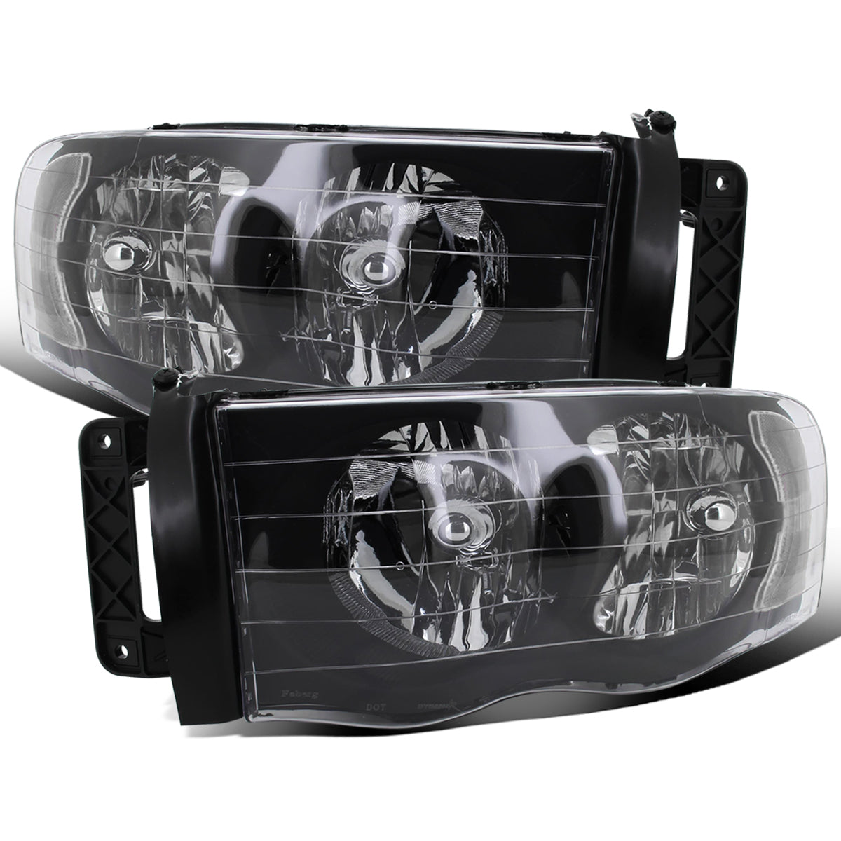 Ronnin - Fits 2002-2005 Dodge Ram 1500 2500 3500 Clear Reflector Factory Style Replacement Headlights Assembly Pair | Black
