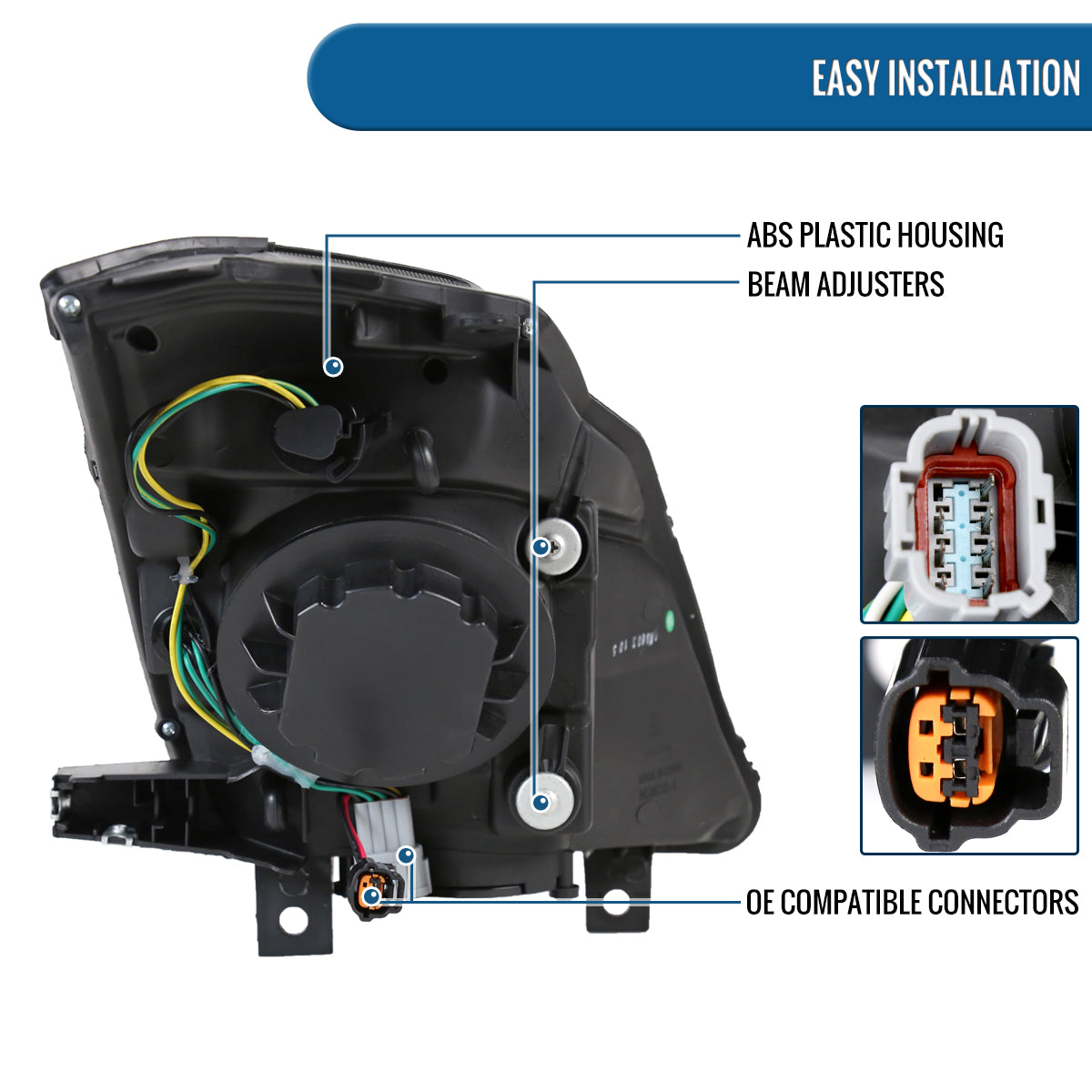 Ronnin - Fits 2006-2009 Nissan 350Z Upgraded LED Strip HID Xenon Projector Headlights Assembly Pair | Chrome
