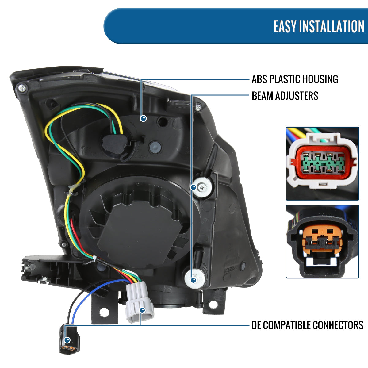 Ronnin - Fits 2006-2009 Nissan 350Z Upgraded Replacement HID Xenon Projector Headlights LED Switchback Sequential Turn Signals + Animated Startup Effect Assembly Pair | Chrome