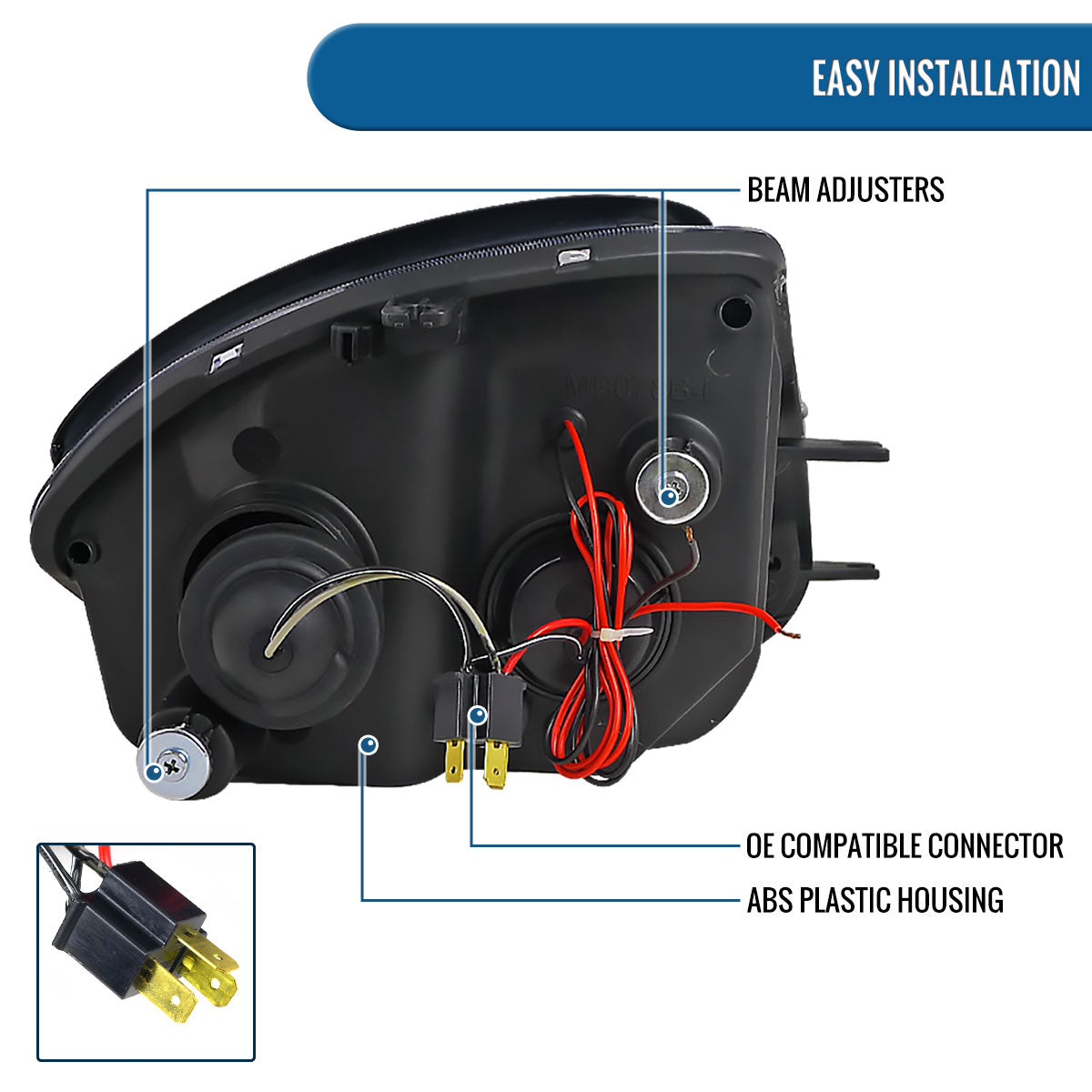 Ronnin - Fits 2000-2005 Mitsubishi Eclipse Upgraded LED Strip Dual Halo Rims Running Lights Projector Headlights Assembly Pair | Black