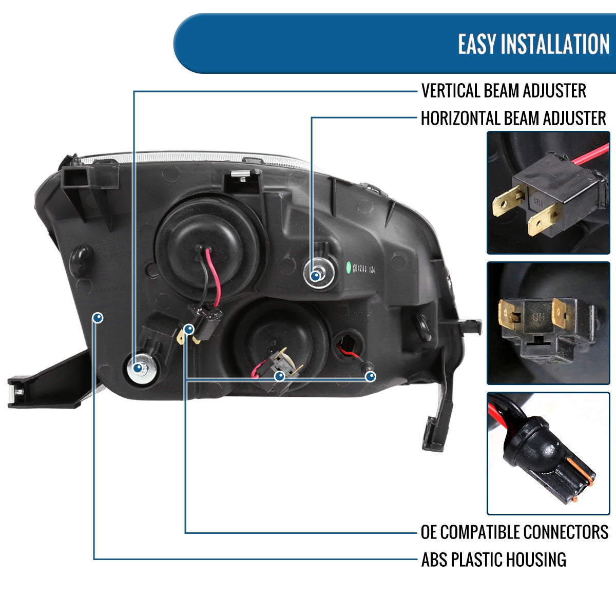 Ronnin - Fits 1997-2001 Honda Prelude Upgraded Replacement Projector Headlights LED Running Lights Assembly Pair | Black Smoke