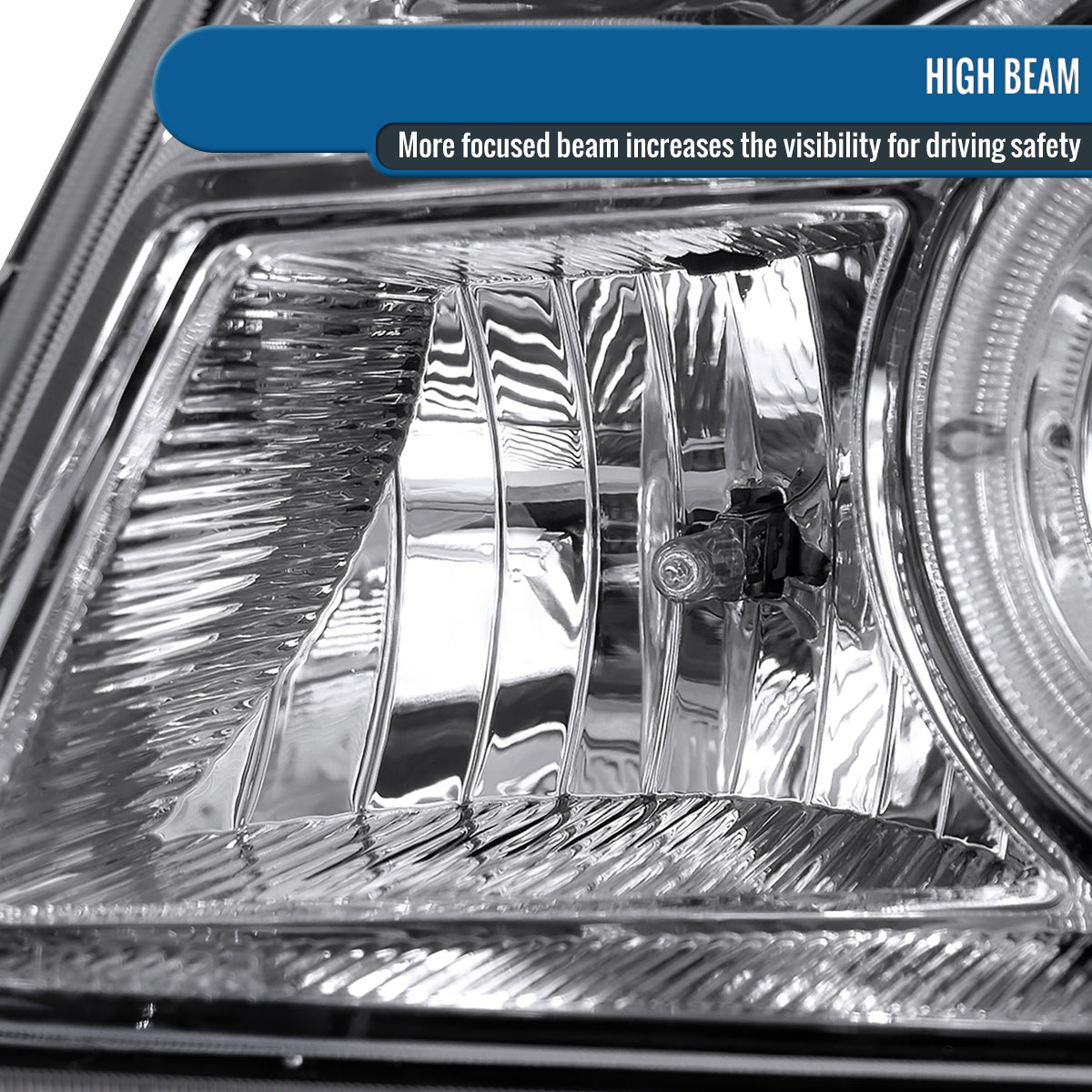 Ronnin - Fits 1998-2000 Ford Ranger LED Halo Rims Projector Headlights Head Lamps Replacement Pair | Chrome