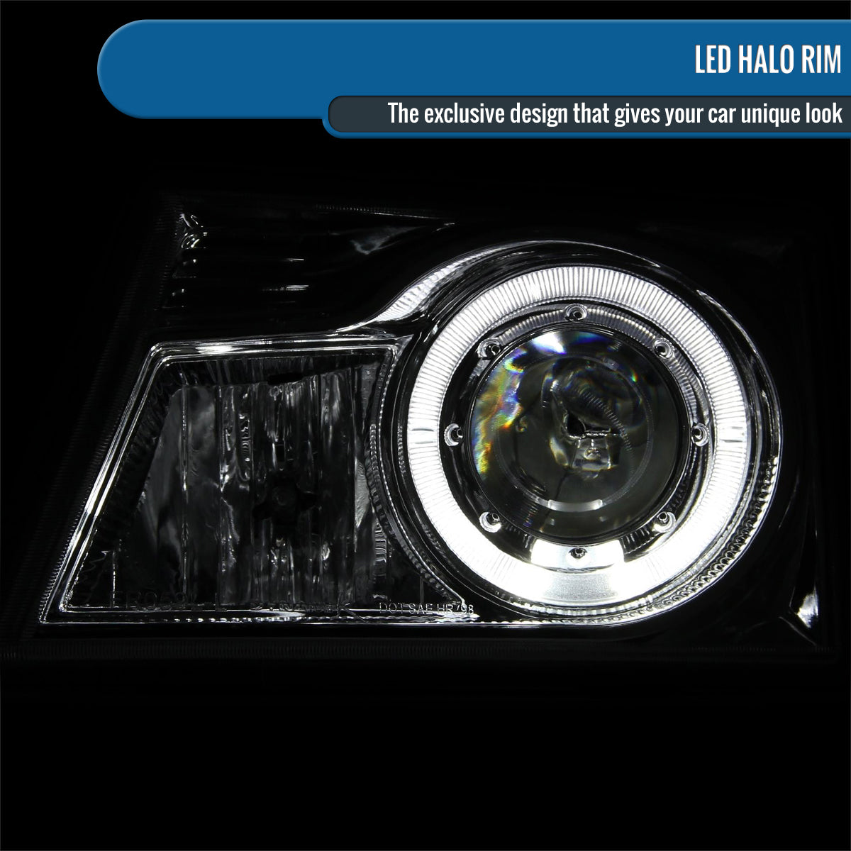 Ronnin - Fits 1998-2000 Ford Ranger LED Halo Rims Projector Headlights Head Lamps Replacement Pair | Smoke