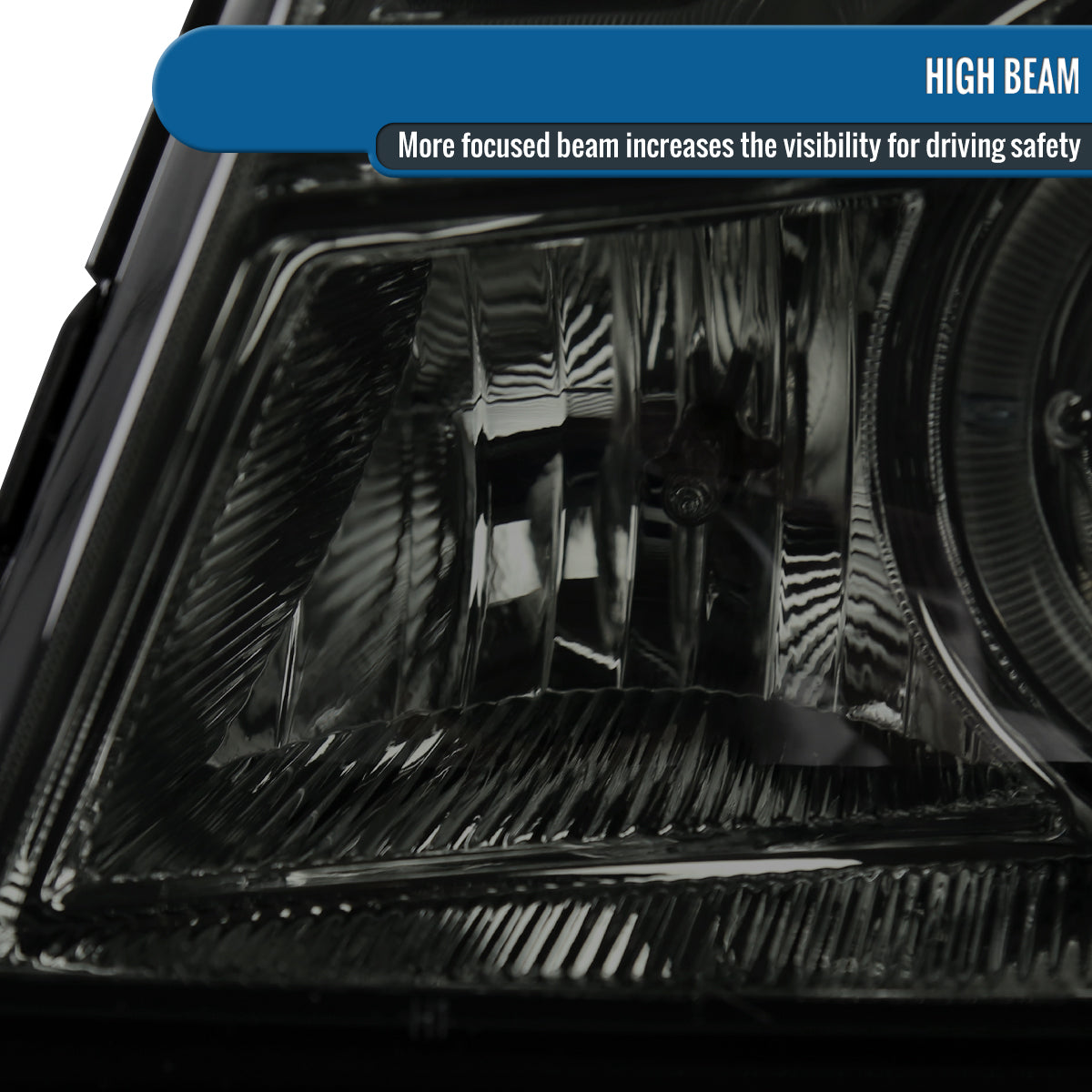 Ronnin - Fits 1998-2000 Ford Ranger LED Halo Rims Projector Headlights Head Lamps Replacement Pair | Smoke