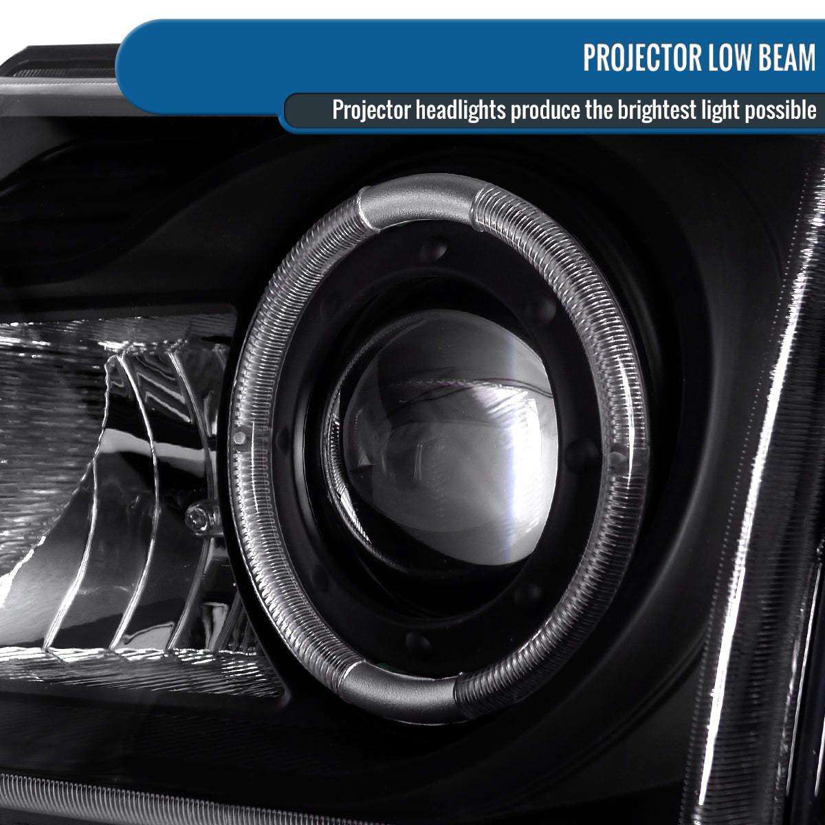 Ronnin - Fits 1998-2000 Ford Ranger LED Halo Rims Projector Headlights Head Lamps Replacement Pair | Black