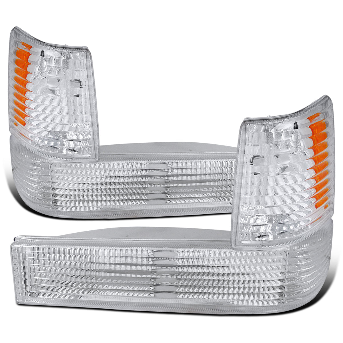 Ronnin - Fits 1993-1996 Jeep Grand Cherokee Factory Replacement Bumper Turn Signals Lights + Corner Parking Lamps Assembly Pair | Chrome