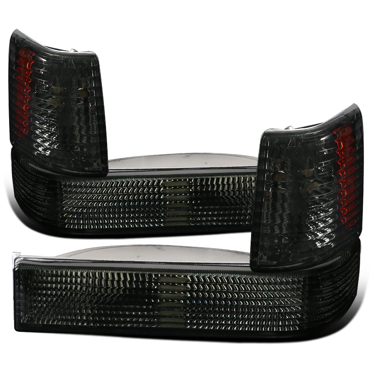 Ronnin - Fits 1993-1996 Jeep Grand Cherokee Factory Replacement Bumper Turn Signals Lights + Corner Parking Lamps Assembly Pair | Smoke