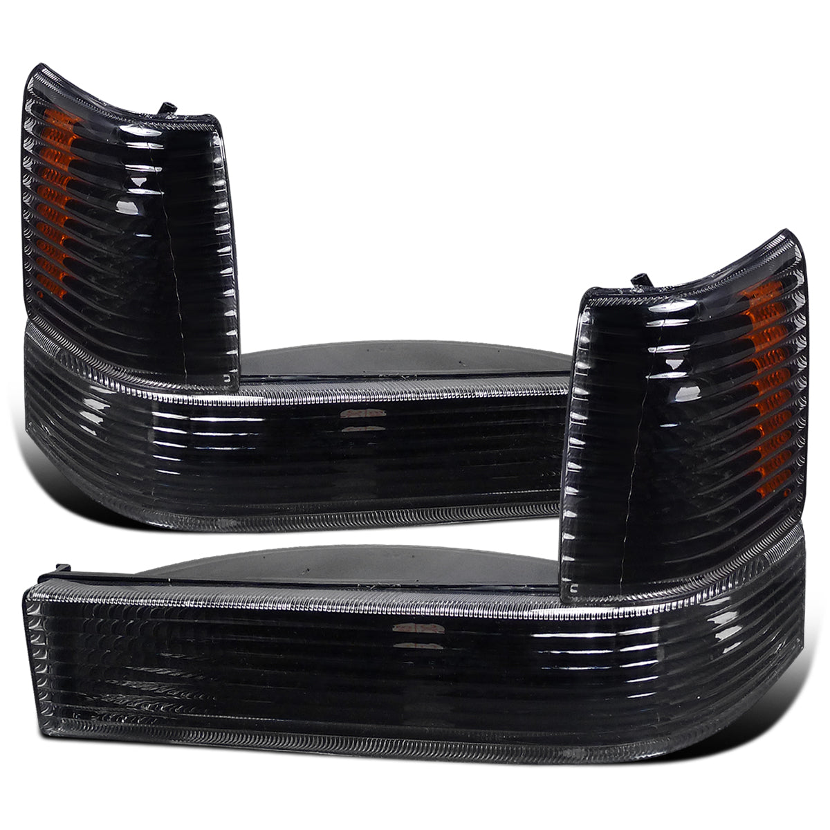 Ronnin - Fits 1993-1996 Jeep Grand Cherokee Factory Replacement Bumper Turn Signals Lights + Corner Parking Lamps Assembly Pair | Black