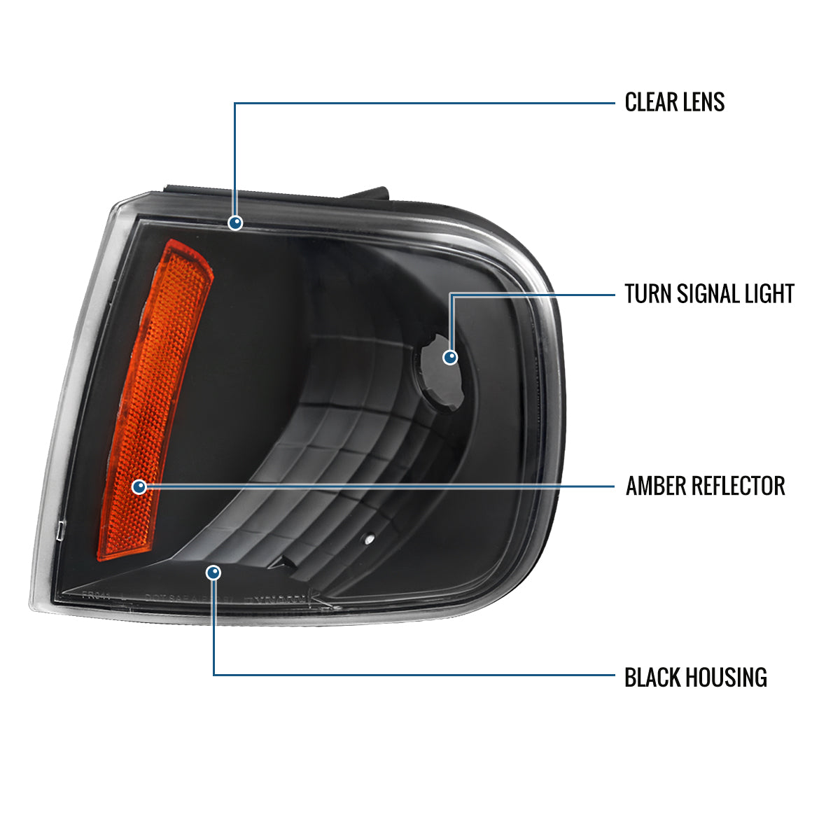 Ronnin - Fits 1997-2004 Ford F150 Expedition Corner Parking Signal Lights Replacement Assembly Pair | Black
