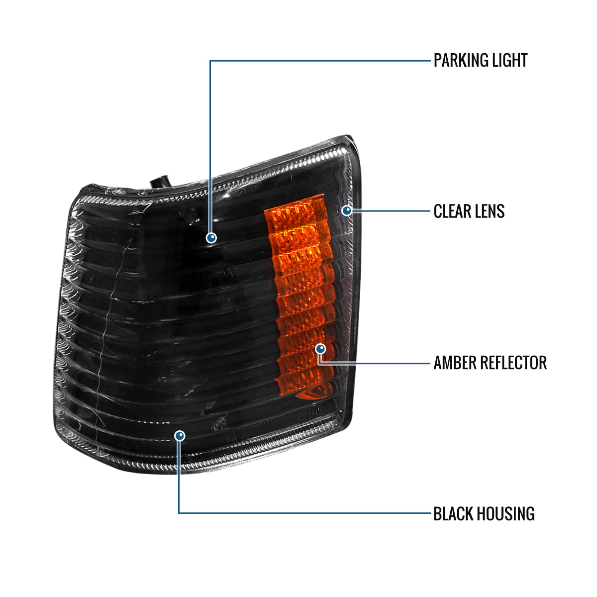 Ronnin - Fits 1993-1998 Jeep Grand Cherokee Corner Lights Replacement Parking Lamps Assembly Pair | Black