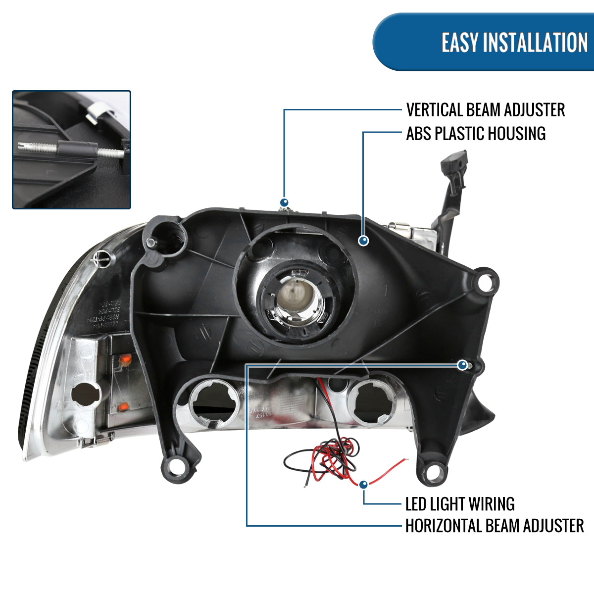 Ronnin - Fits 1997-2004 Dodge Dakota 1998-2003 Durango Upgraded Replacement LED Running Lights Headlights Assembly Pair | Smoke