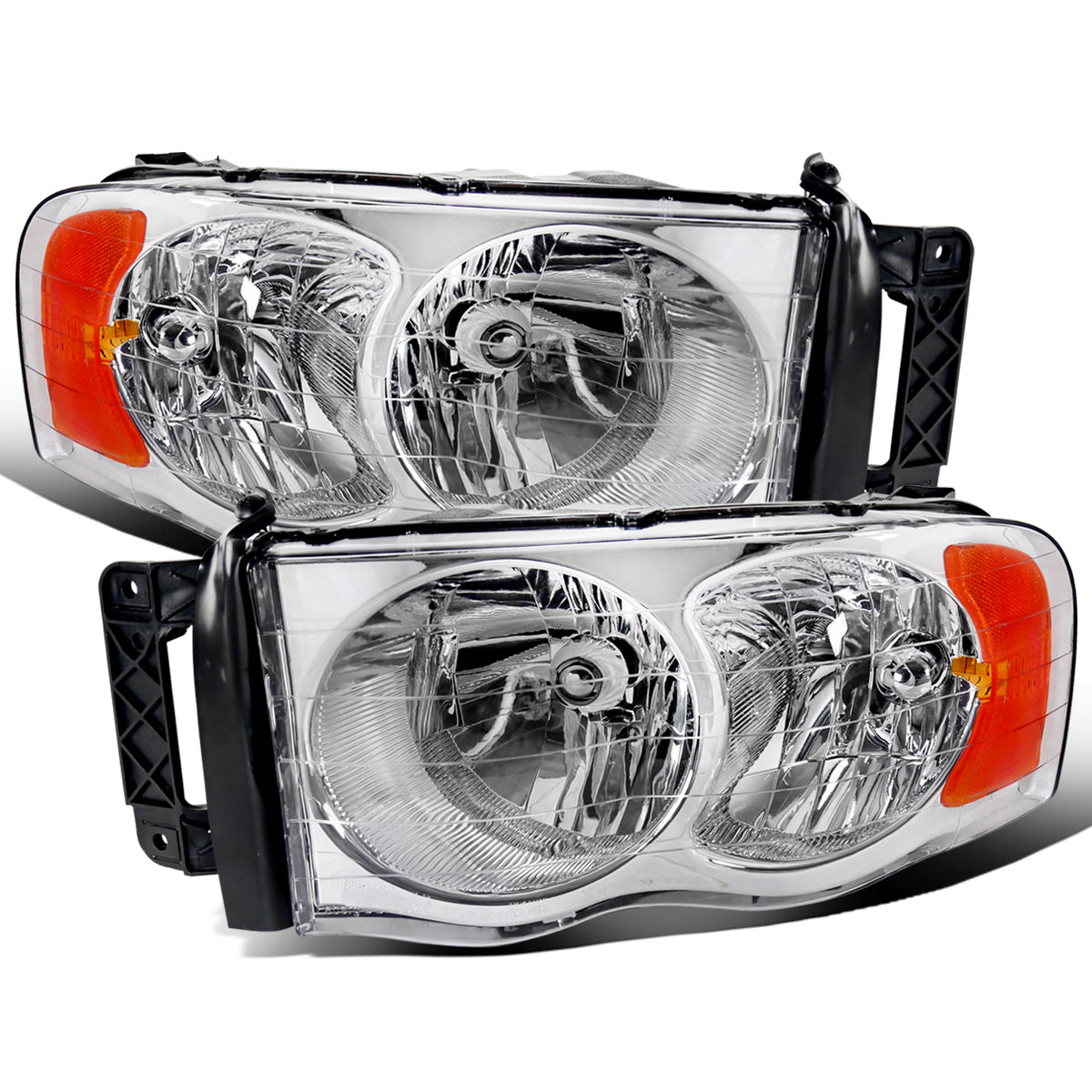 Ronnin - Fits 2002-2005 Dodge Ram 1500 2500 3500 Factory Style Replacement Headlights Assembly Pair | Chrome