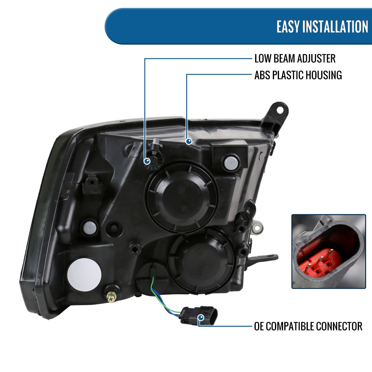 Ronnin - Fits 2009-2018 Ram 1500 2500 3500 2019-2024 Ram 1500 Classic Factory Style Replacement Dual Quad Headlights Assembly Pair | Light Smoke