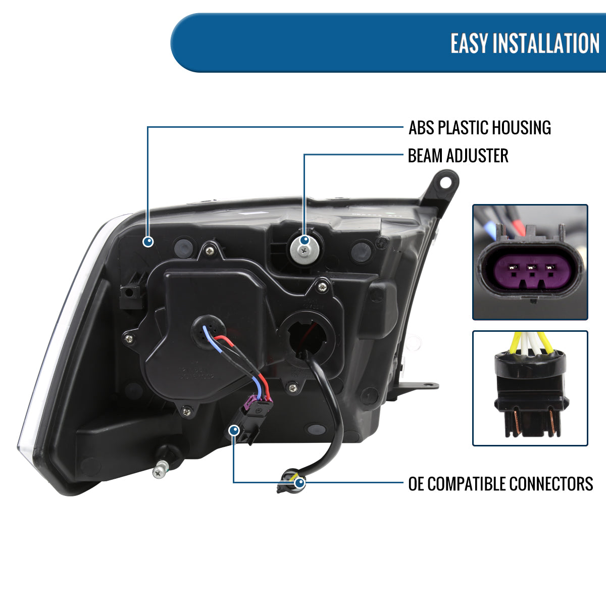 Ronnin - Fits 2009-2018 Ram 1500 2500 3500 2019-2024 Ram 1500 Classic Halogen Headlights LED Switchback Sequential Signal + Animated Startup Effect Parking Assembly Pair | Black Smoke