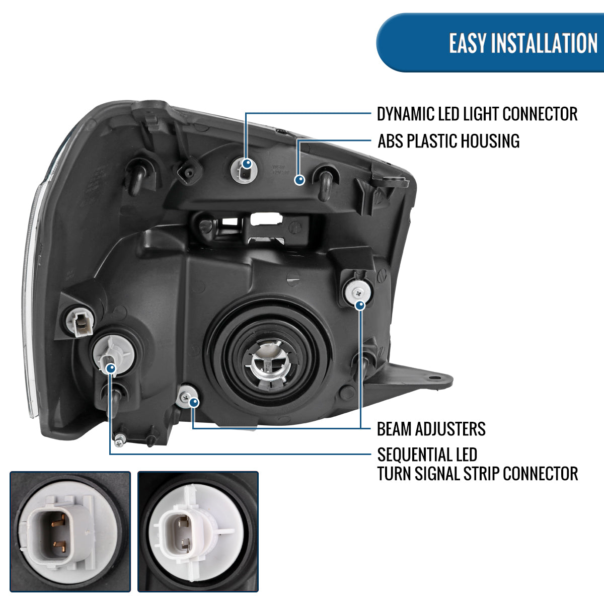 Ronnin - Fits 2005-2009 Chevy Equinox Upgraded Replacement LED Switchback Sequential Turn Signal + Animated Startup Effect Headlights Assembly Pair | Black