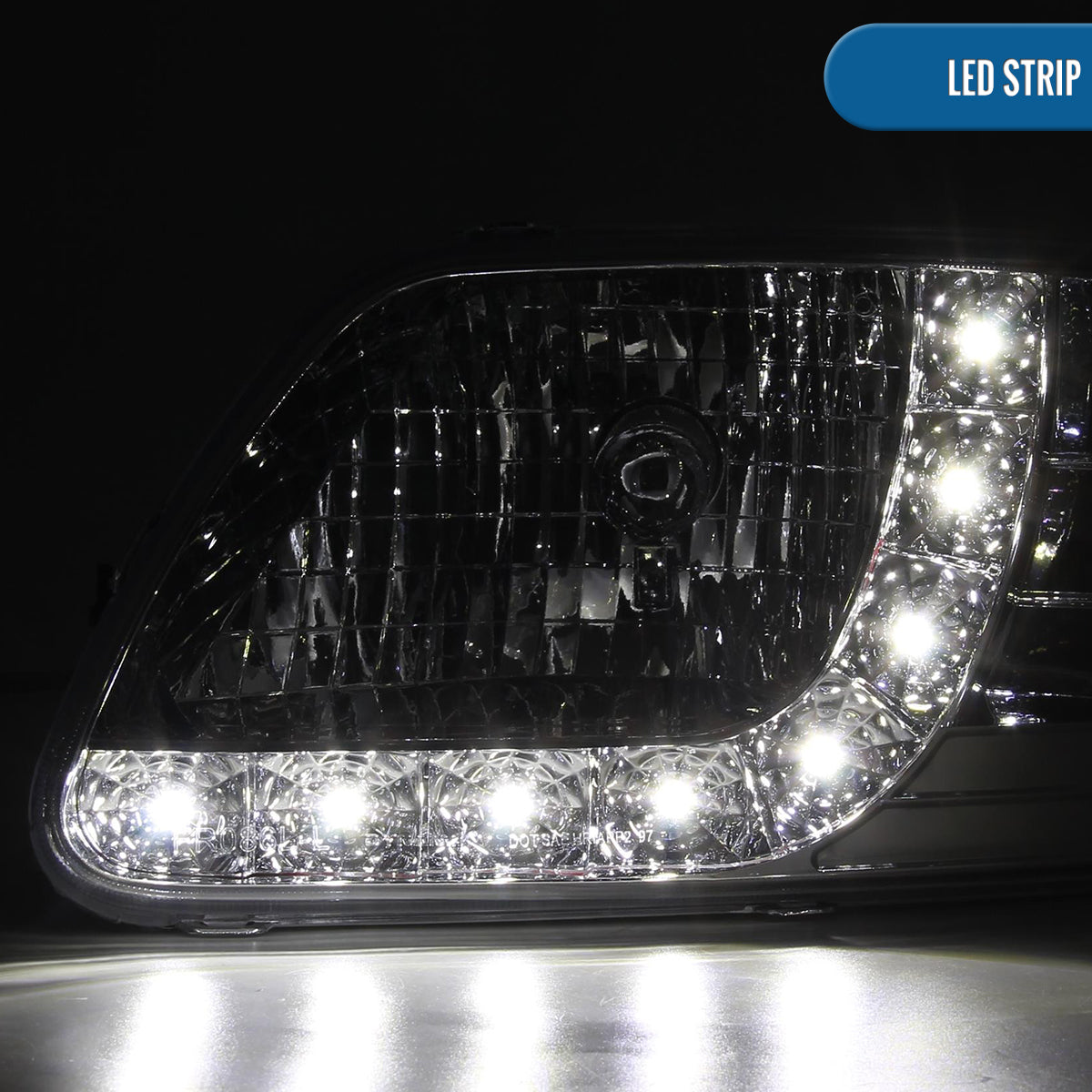 Ronnin - Fits 1997-2003 Ford F150 Expedition 2004 F150 Heritage All-in-One Factory Replacement LED Running Lights Headlights Assembly Pair | Chrome