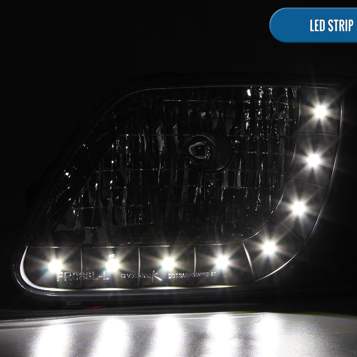 Ronnin - Fits 1997-2003 Ford F150 Expedition 2004 F150 Heritage All-in-One Factory Replacement LED Running Lights Headlights Assembly Pair | Black