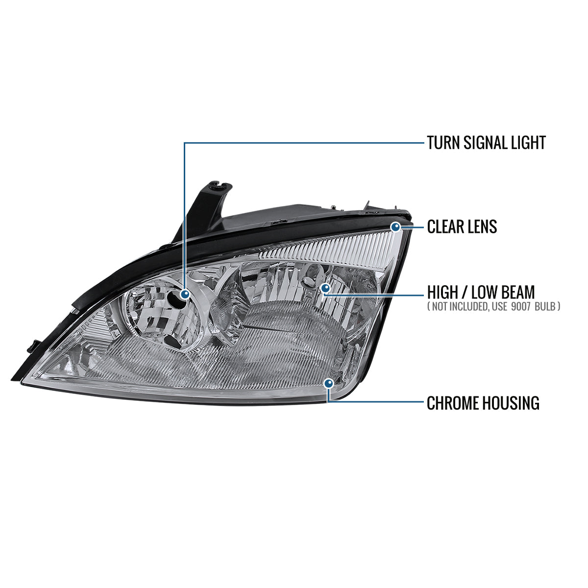 Ronnin - Fits 2005-2007 Ford Focus Headlights Factory Replacement Assembly Pair | Chrome