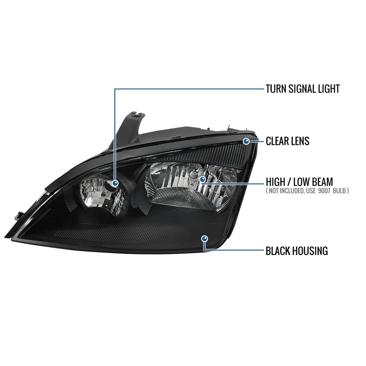 Ronnin - Fits 2005-2007 Ford Focus Headlights Factory Replacement Assembly Pair | Black