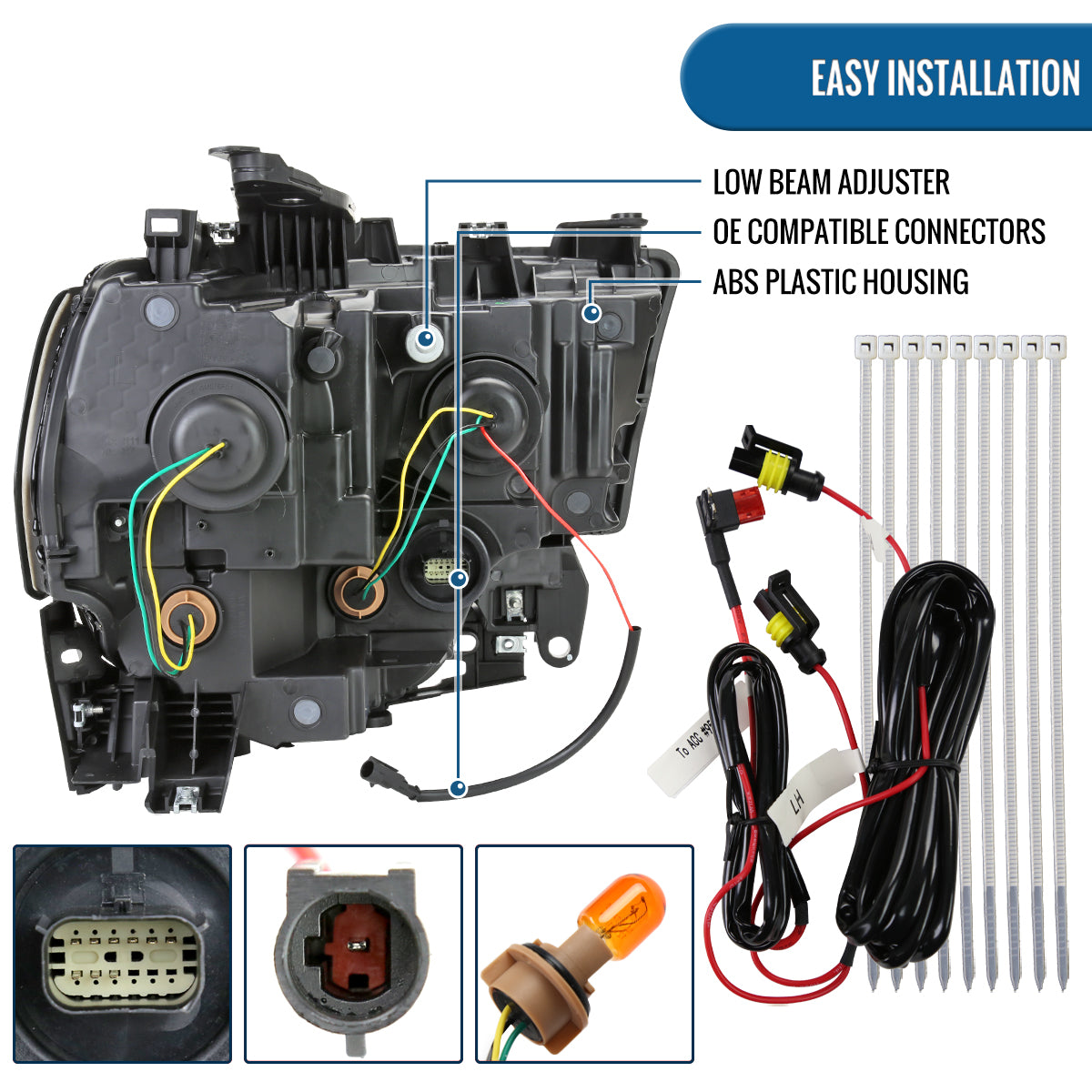 Ronnin - Fits 2019-2024 Ram 2500 3500 4500 5500 Tradesman Big Horn SLT Upgraded Replacement LED Animated Startup Effect Headlights Assembly Pair | Black