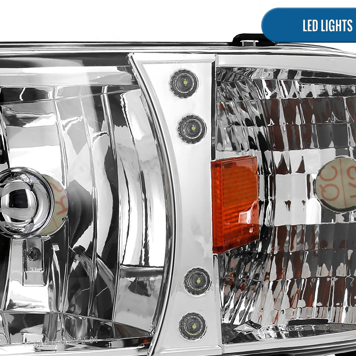 Ronnin - Fits 1994-2002 Dodge Ram 1500 2500 3500 Upgraded Replacement LED Lamps Headlights Assembly Pair | Chrome