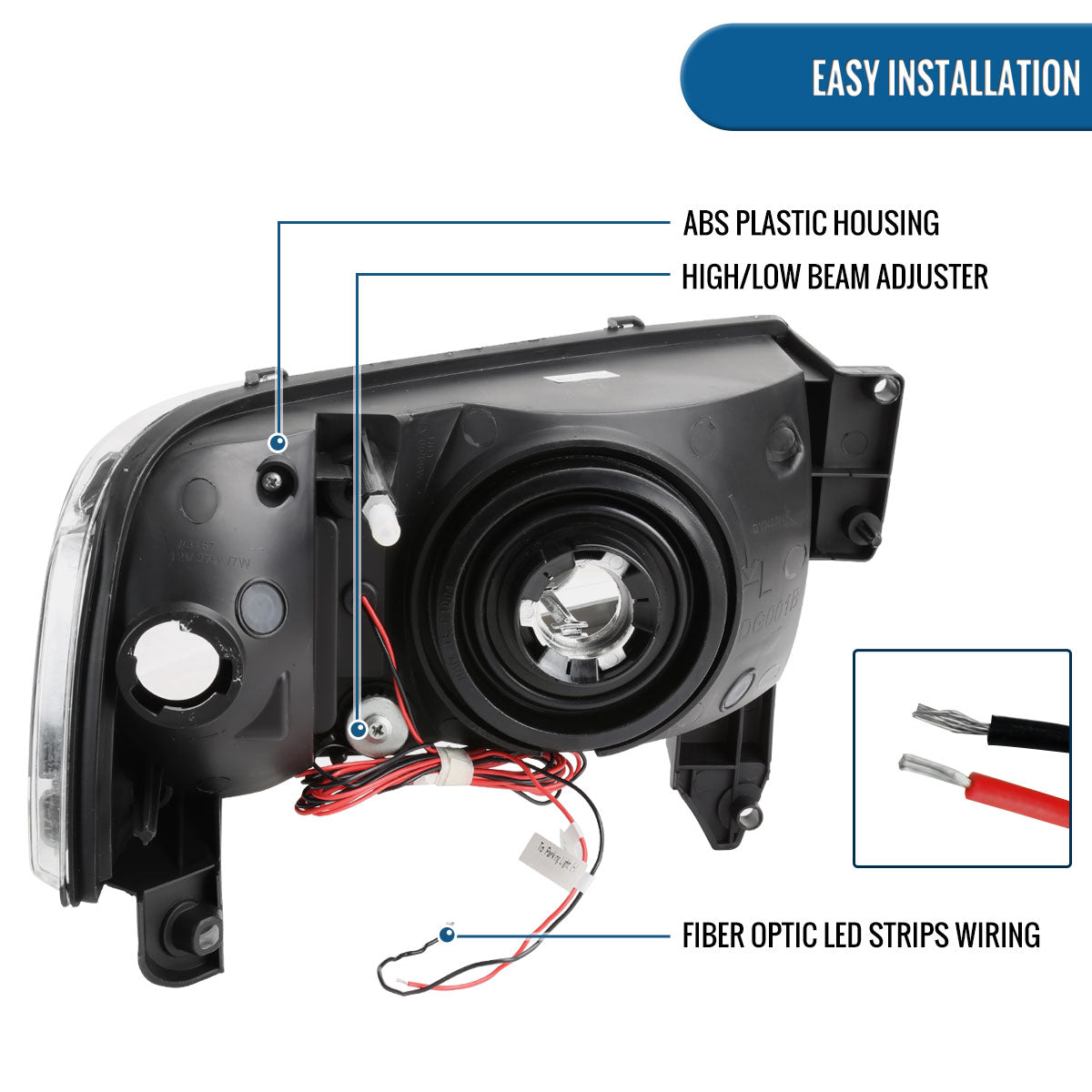 Ronnin - Fits 1994-2002 Dodge Ram 1500 2500 3500 Upgraded Replacement LED Tube Headlights Assembly Pair | Smoke