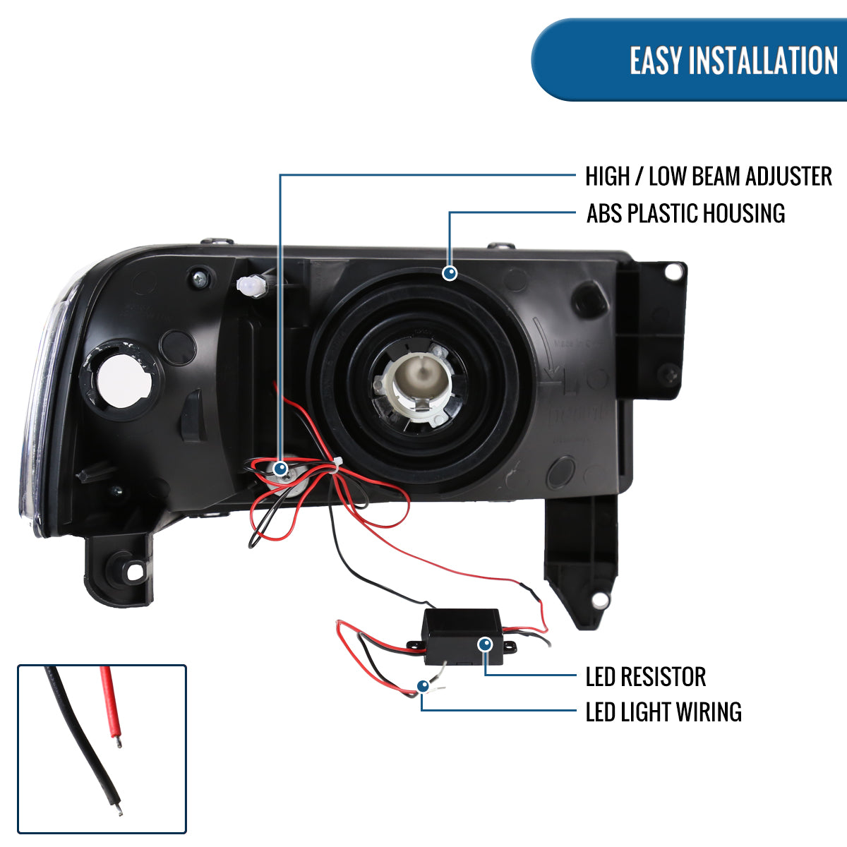 Ronnin - Fits 1994-2002 Dodge Ram 1500 2500 3500 Upgraded Replacement LED Lamps Headlights Assembly Pair | Black