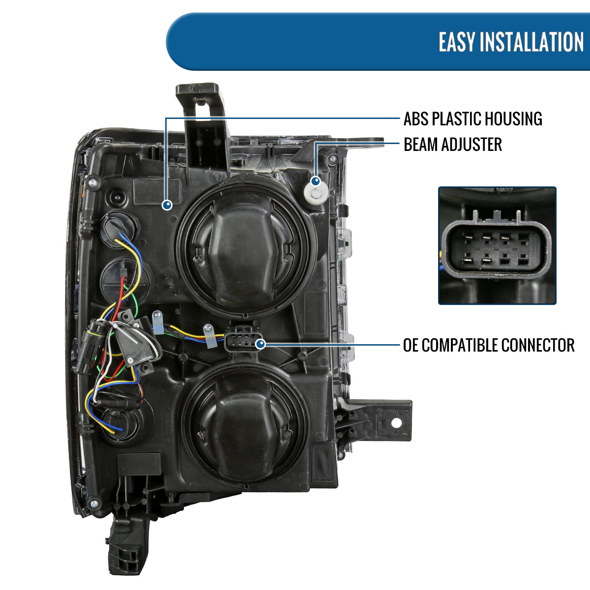 Ronnin - Fits 2014-2015 Chevy Silverado 1500 Upgraded LED Tube Headlights Assembly Pair | Chrome