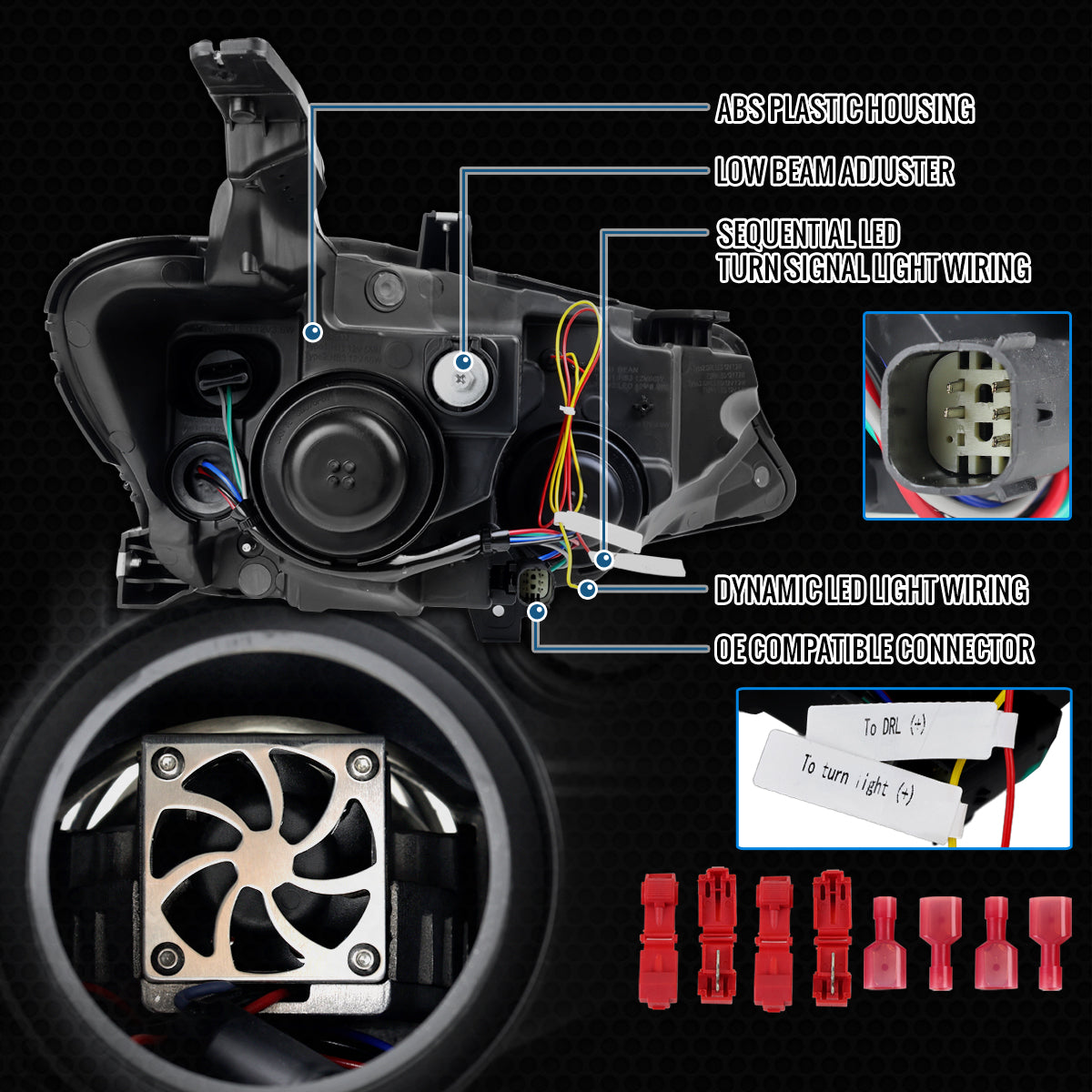 Ronnin - Fits 2019-2024 Chevy Malibu Full LED Projector Headlights Switchback Sequential Turn Signal + Animated Startup Effect Lamps Assembly Pair | Black Smoke