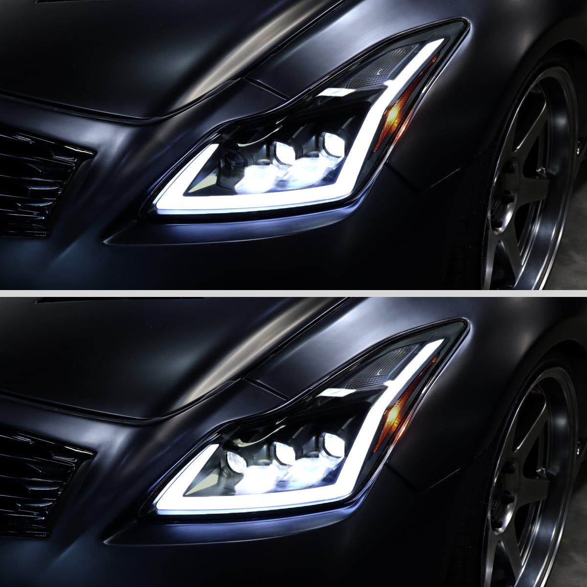 Ronnin - Fits 2008-2013 Infiniti G37 2014-2015 Q60 Coupe LED High Beam + Low Beam Projector Headlights Switchback Sequential Signals DRL + Animated Startup Effect Assembly Pair  | Black Smoke