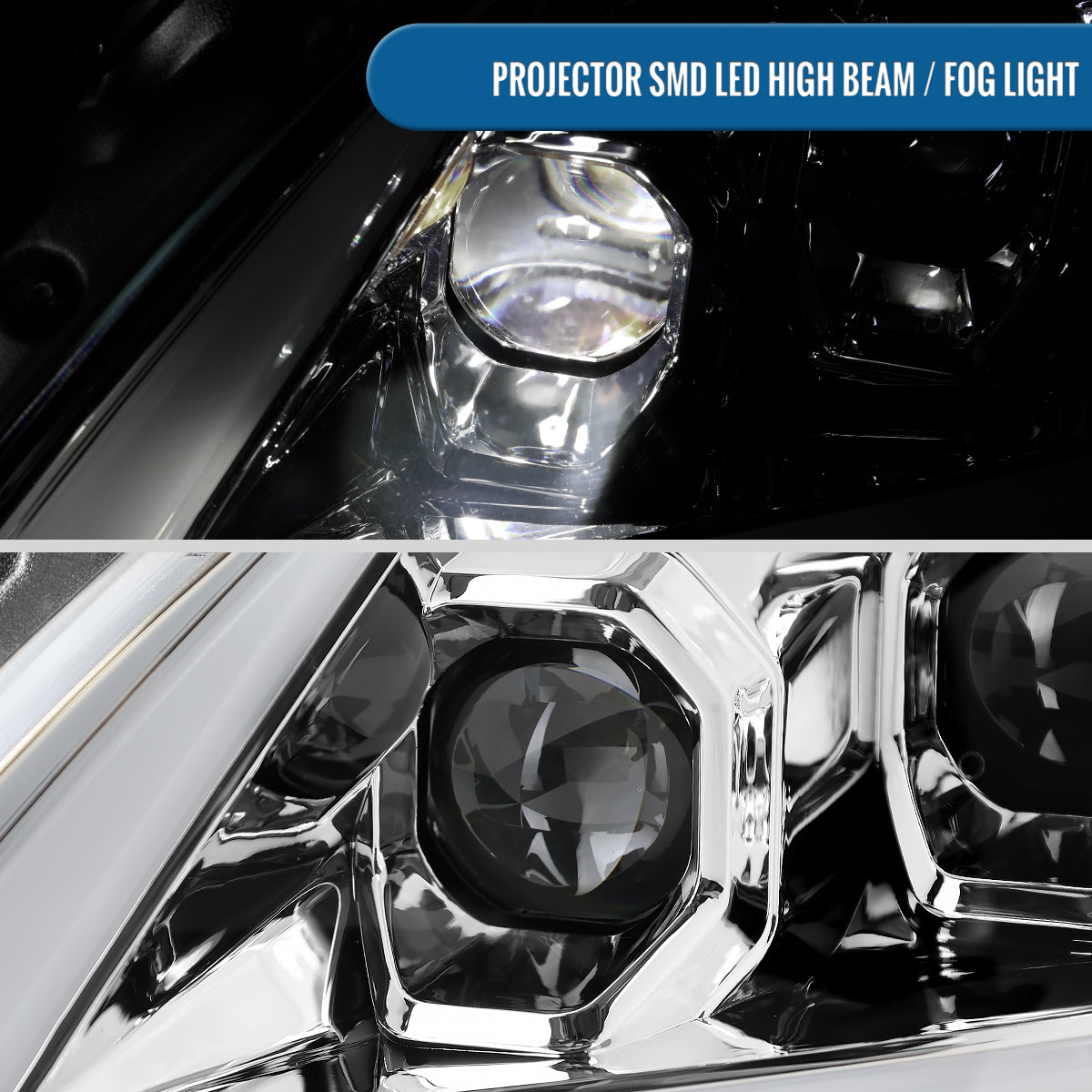 Ronnin - Fits 2008-2013 Infiniti G37 2014-2015 Q60 Coupe LED High Beam + Low Beam Projector Headlights Switchback Sequential Signals DRL + Animated Startup Effect Assembly Pair | Chrome