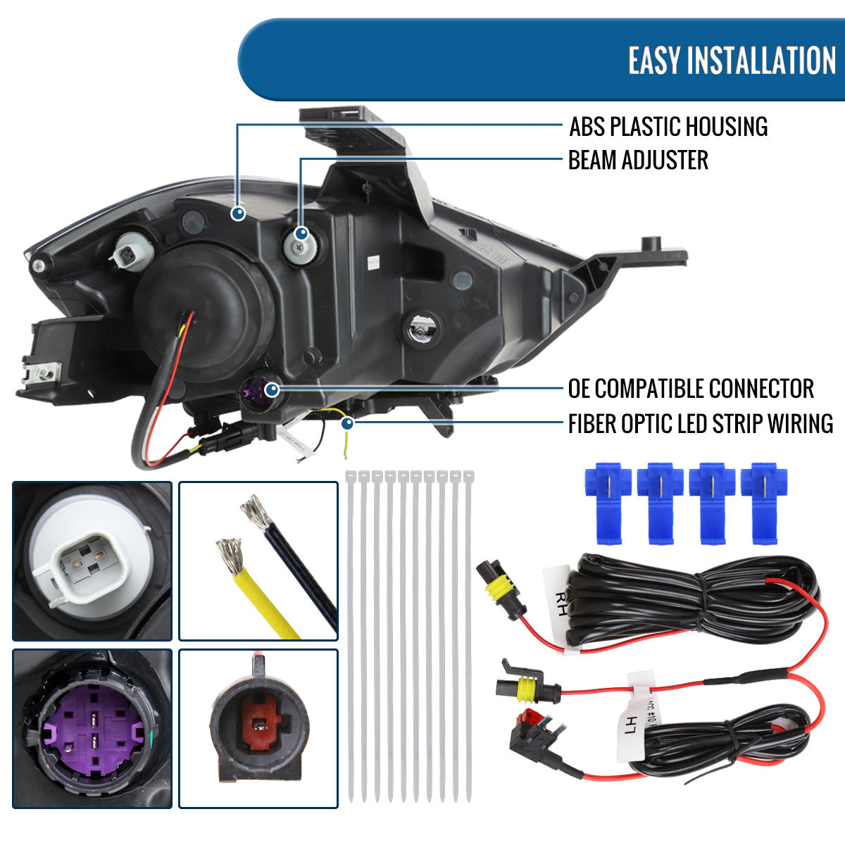 Ronnin - Fits 2013-2016 Dodge Dart Halogen Projector Headlights LED Switchback Sequential Turn Signals + Animated Startup Effect Parking Assembly Pair | Black