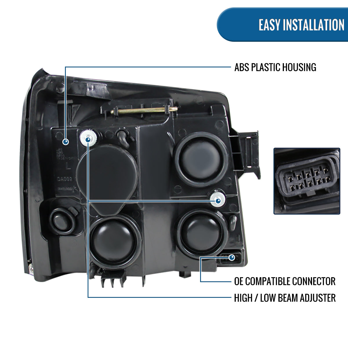Ronnin - Fits 2002-2006 Cadillac Escalade Upgraded Replacement LED Dual Angel Eyes Halogen Projector Headlights Assembly Pair | Chrome